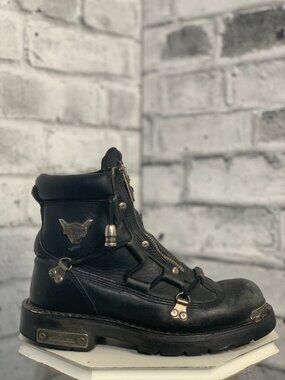 Harley Davidson Break Light Riding Boots Women's 7 Black Leather Moto Double Zip